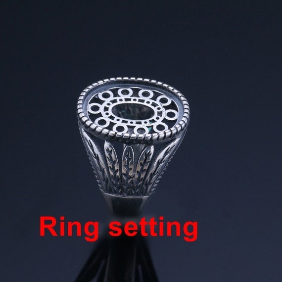 Ring Setting Blank Bezel 16mm 1pc 4.8g 925 Sterling Silver Adjustable for 1 Oval Shape Cabochon Stone Cameo No Prongs Wholesale Available