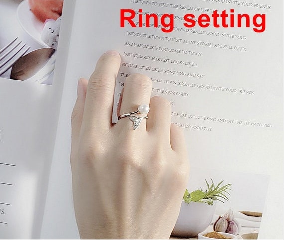 Ring Setting Blank 6.5mm 1pc 1.7g 925 Sterling Silver Adjustable Fishtail Shape Base for 1 Pearl Bead Wholesale Available