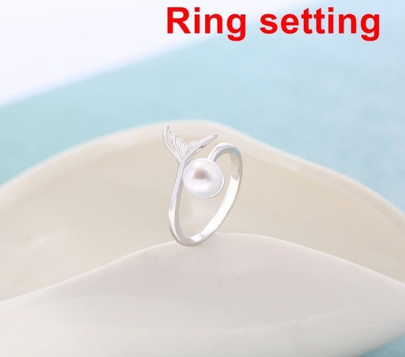 Ring Setting Blank 6.5mm 1pc 1.7g 925 Sterling Silver Adjustable Fishtail Shape Base for 1 Pearl Bead Wholesale Available