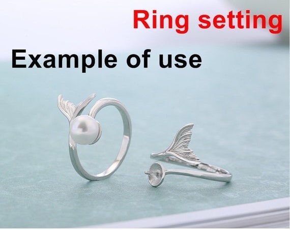 Ring Setting Blank 6.5mm 1pc 1.7g 925 Sterling Silver Adjustable Fishtail Shape Base for 1 Pearl Bead Wholesale Available