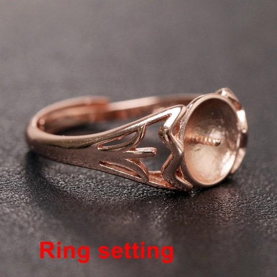 Ring Setting Blank 7-9mm 1pc 2.6g 925 Sterling Silver Adjustable Flower Shape Base for 1 Pearl Bead Wholesale Available