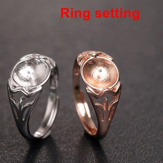 Ring Setting Blank 7-9mm 1pc 2.6g 925 Sterling Silver Adjustable Flower Shape Base for 1 Pearl Bead Wholesale Available