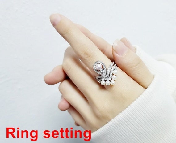 Stackable 2 Rings Setting Blank 5.5mm 1pc 3.8g 925 Sterling Silver Adjustable CZ Semi Mount Base for 6 Pearls Beads Wholesale Available