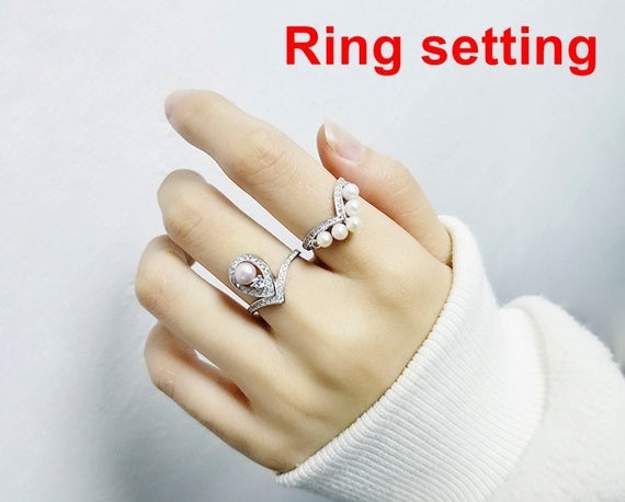 Stackable 2 Rings Setting Blank 5.5mm 1pc 3.8g 925 Sterling Silver Adjustable CZ Semi Mount Base for 6 Pearls Beads Wholesale Available