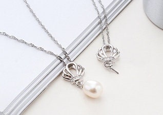 Necklace Pendant Setting Blank 7mm 1pc 0.6g 925 Sterling Silver Crown Shape Base for 1 Pearl Bead Wholesale Available