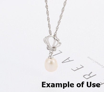 Necklace Pendant Setting Blank 7mm 1pc 0.6g 925 Sterling Silver Crown Shape Base for 1 Pearl Bead Wholesale Available