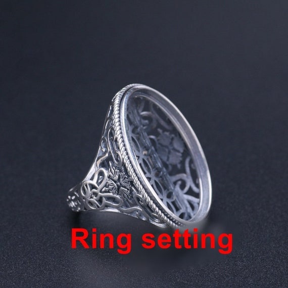 Ring Setting Blank Bezel 24x30mm 1pc 11g 925 Sterling Silver Adjustable for 1 Oval Shape Cabochon Stone Cameo No Prongs Wholesale Available