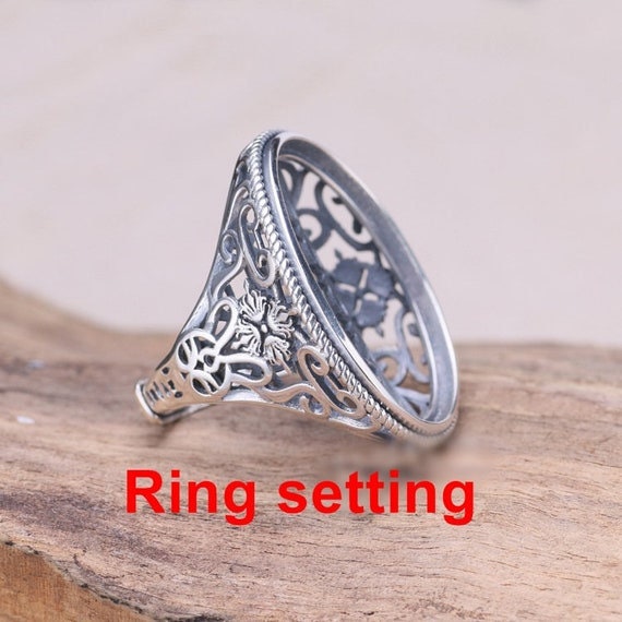 Ring Setting Blank Bezel 24x30mm 1pc 11g 925 Sterling Silver Adjustable for 1 Oval Shape Cabochon Stone Cameo No Prongs Wholesale Available