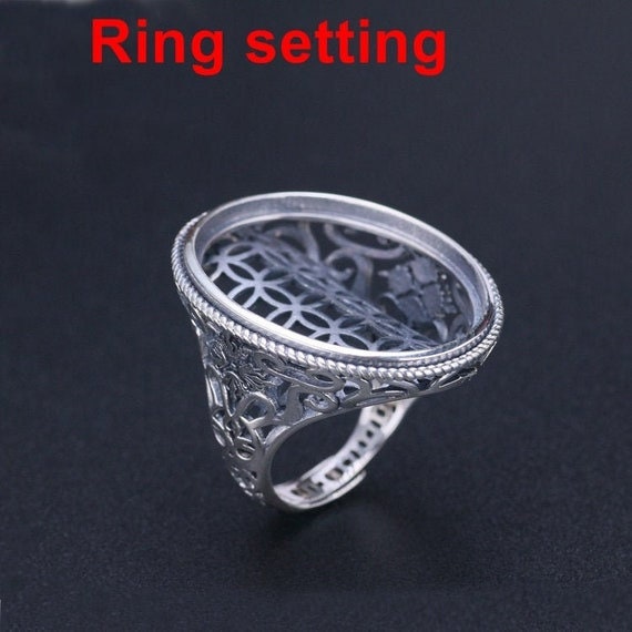 Ring Setting Blank Bezel 24x30mm 1pc 11g 925 Sterling Silver Adjustable for 1 Oval Shape Cabochon Stone Cameo No Prongs Wholesale Available