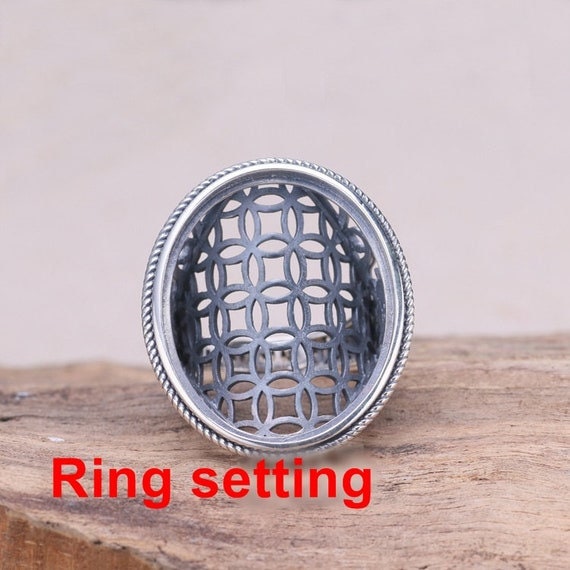 Ring Setting Blank Bezel 24x30mm 1pc 11g 925 Sterling Silver Adjustable for 1 Oval Shape Cabochon Stone Cameo No Prongs Wholesale Available