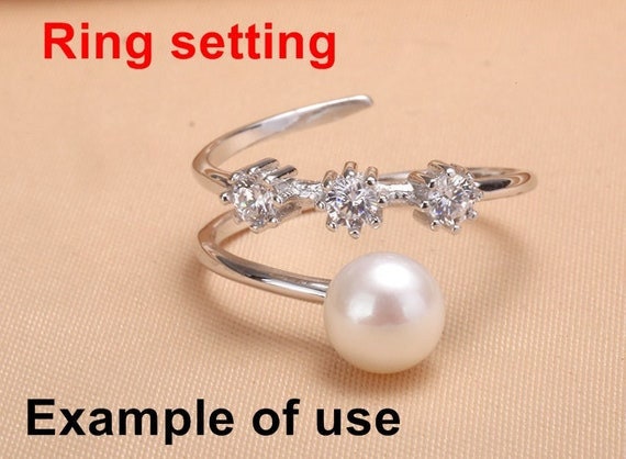 Ring Setting Blank 6mm 1pc 1.4g 925 Sterling Silver Adjustable CZ Semi Mount Round Shape Base for 1 Pearl Bead Wholesale Available