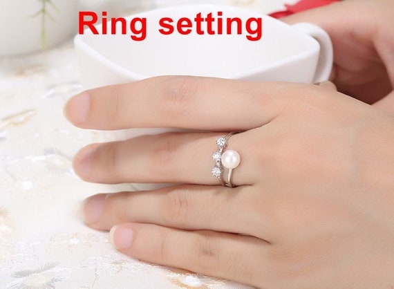 Ring Setting Blank 6mm 1pc 1.4g 925 Sterling Silver Adjustable CZ Semi Mount Round Shape Base for 1 Pearl Bead Wholesale Available