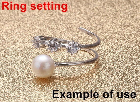 Ring Setting Blank 6mm 1pc 1.4g 925 Sterling Silver Adjustable CZ Semi Mount Round Shape Base for 1 Pearl Bead Wholesale Available