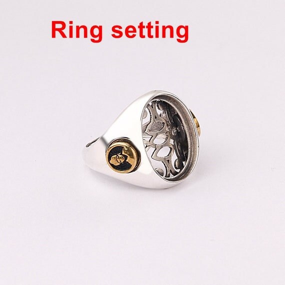 Ring Setting Blank Bezel 15x20mm 1pc 10g 925 Sterling Silver Adjustable for 1 Oval Shape Cabochon Stone Cameo No Prongs Wholesale Available