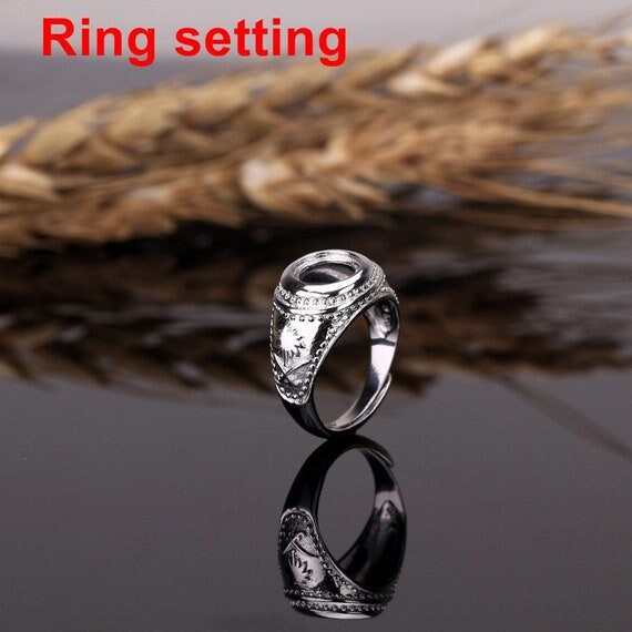 Ring Setting Blank Bezel 8x8mm 1pc 5.9g 925 Sterling Silver Adjustable for 1 Round Shape Cabochon Stone Cameo No Prongs Wholesale Available