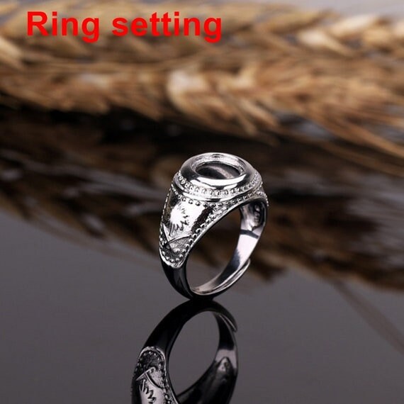 Ring Setting Blank Bezel 8x8mm 1pc 5.9g 925 Sterling Silver Adjustable for 1 Round Shape Cabochon Stone Cameo No Prongs Wholesale Available