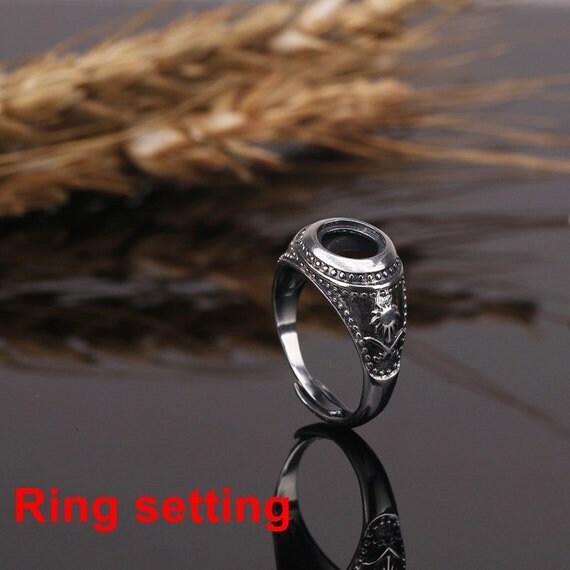 Ring Setting Blank Bezel 8x8mm 1pc 5.9g 925 Sterling Silver Adjustable for 1 Round Shape Cabochon Stone Cameo No Prongs Wholesale Available