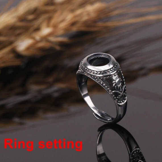 Ring Setting Blank Bezel 8x8mm 1pc 5.9g 925 Sterling Silver Adjustable for 1 Round Shape Cabochon Stone Cameo No Prongs Wholesale Available