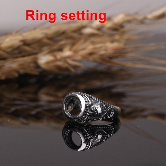 Ring Setting Blank Bezel 8x8mm 1pc 5.9g 925 Sterling Silver Adjustable for 1 Round Shape Cabochon Stone Cameo No Prongs Wholesale Available