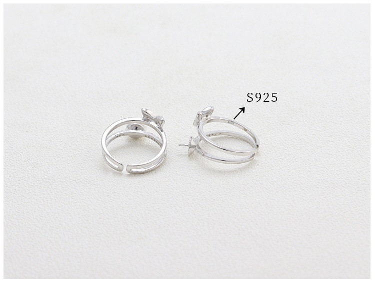 Ring Setting Blank 6.5mm 1pc 2.7g 925 Sterling Silver Adjustable CZ Semi Mount Round Shape Base for 1 Pearl Bead Wholesale Available