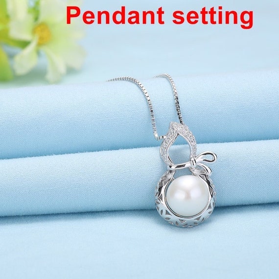 Necklace Pendant Setting Blank 8mm 1pc 1.8g 925 Sterling Silver Pumpkin Shape Base for 1 Pearl Bead CZ Semi Mount Wholesale Available