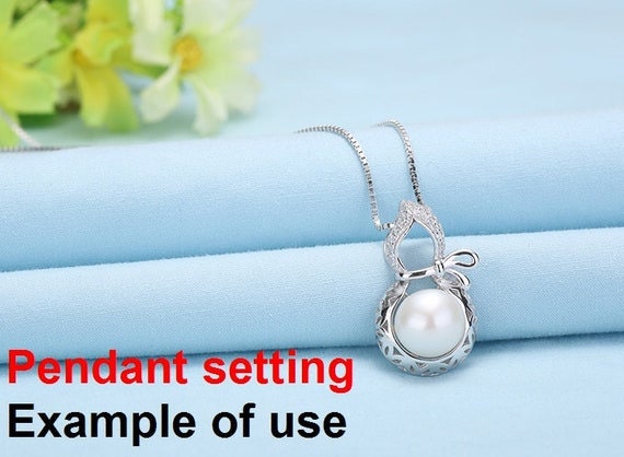 Necklace Pendant Setting Blank 8mm 1pc 1.8g 925 Sterling Silver Pumpkin Shape Base for 1 Pearl Bead CZ Semi Mount Wholesale Available