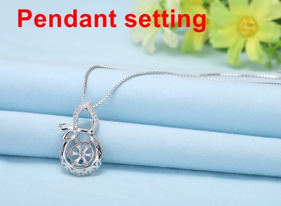 Necklace Pendant Setting Blank 8mm 1pc 1.8g 925 Sterling Silver Pumpkin Shape Base for 1 Pearl Bead CZ Semi Mount Wholesale Available