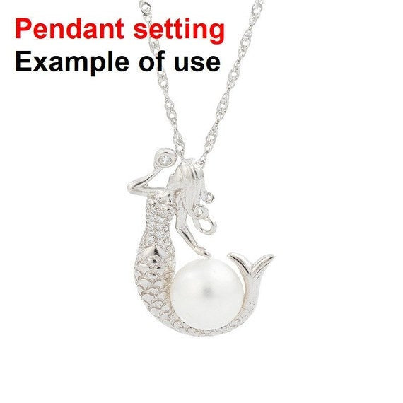 Necklace Pendant Setting Blank 9.5mm 1pc 2.8g 925 Sterling Silver Mermaid Shape Base for 1 Pearl Bead CZ Semi Mount Wholesale Available