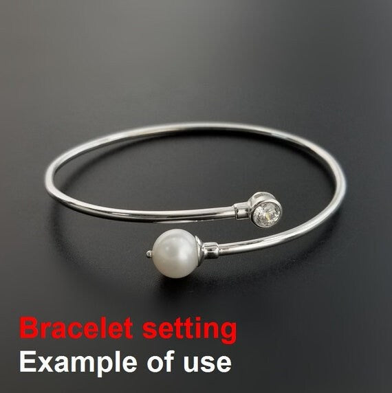 Cuff Mount Bracelet Setting Blank Adjustable 1pc 2" 58mm 3.7g 925 Sterling Silver CZ Semi Mount for 1 Pearl Bead 6-8mm Wholesale Available