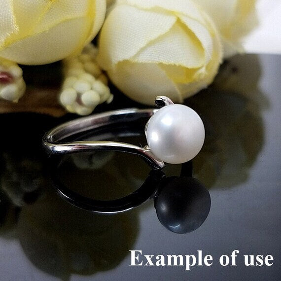 Ring Setting Blank 8mm 1pc 1.1g 925 Sterling Silver Adjustable Round Shape Base for 1 Pearl Bead Wholesale Available