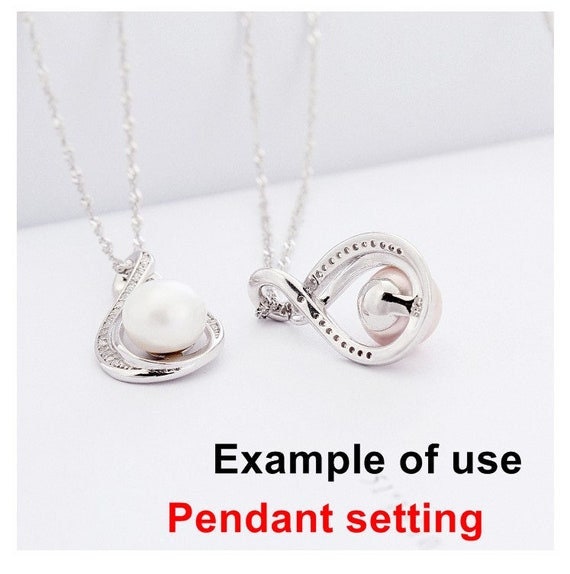 Necklace Pendant Setting Blank 8.5mm 1pc 1.7g 925 Sterling Silver Leaf Shape Base for 1 Pearl Bead CZ Semi Mount Wholesale Available