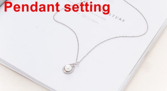 Necklace Pendant Setting Blank 8.5mm 1pc 1.7g 925 Sterling Silver Leaf Shape Base for 1 Pearl Bead CZ Semi Mount Wholesale Available