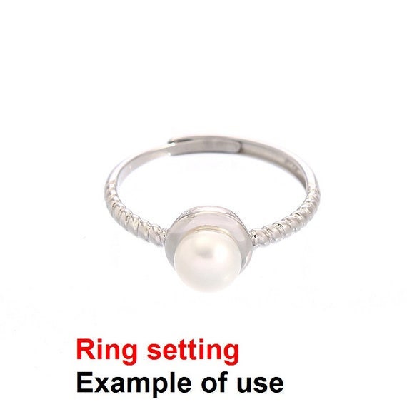 Ring Setting Blank 6mm 1pc 1.9g 925 Sterling Silver Adjustable Round Shape Base for 1 Pearl Bead Wholesale Available