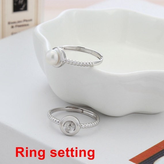 Ring Setting Blank 6mm 1pc 1.9g 925 Sterling Silver Adjustable Round Shape Base for 1 Pearl Bead Wholesale Available