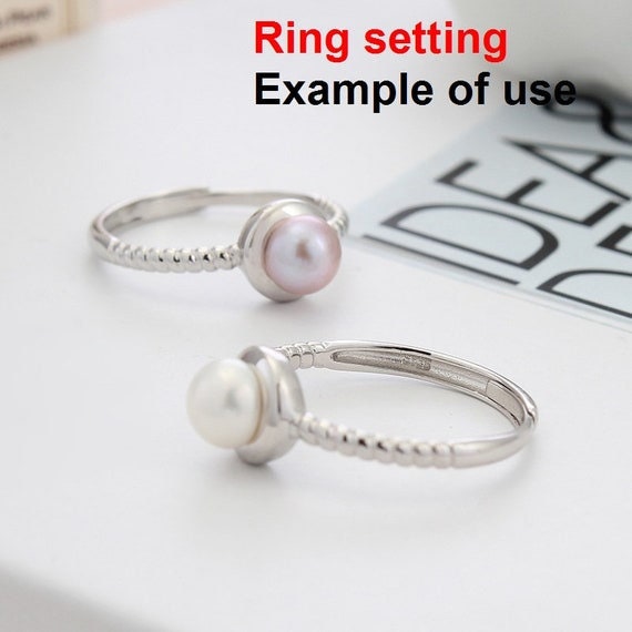 Ring Setting Blank 6mm 1pc 1.9g 925 Sterling Silver Adjustable Round Shape Base for 1 Pearl Bead Wholesale Available