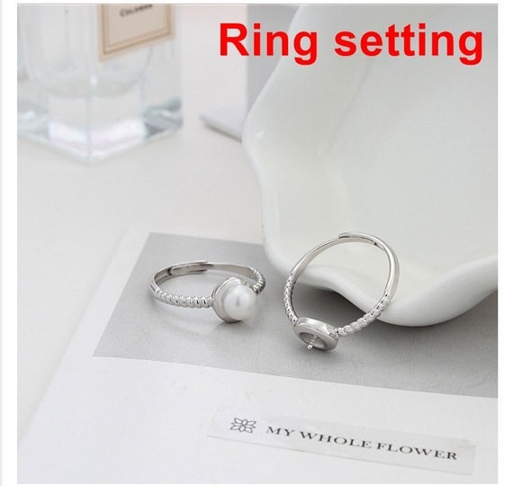 Ring Setting Blank 6mm 1pc 1.9g 925 Sterling Silver Adjustable Round Shape Base for 1 Pearl Bead Wholesale Available