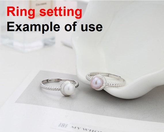 Ring Setting Blank 6mm 1pc 1.9g 925 Sterling Silver Adjustable Round Shape Base for 1 Pearl Bead Wholesale Available