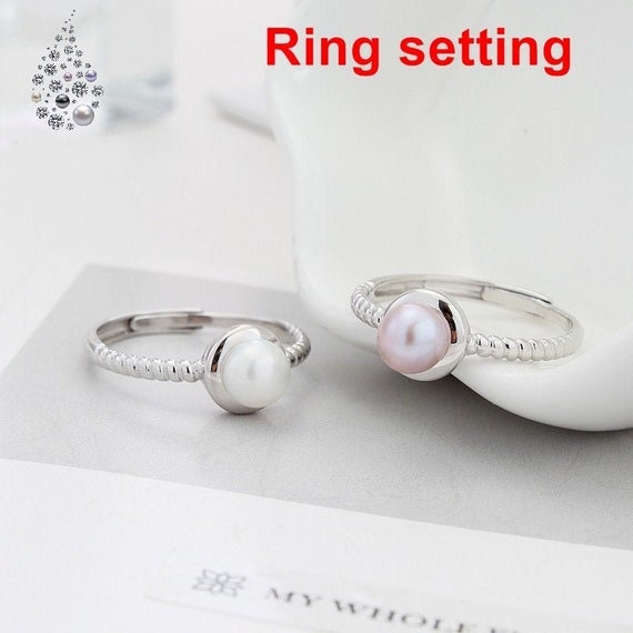 Ring Setting Blank 6mm 1pc 1.9g 925 Sterling Silver Adjustable Round Shape Base for 1 Pearl Bead Wholesale Available