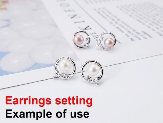 Stud Earring Setting Blanks 7mm 1 Pair 1.8g 925 Sterling Silver CZ Semi Mount Round Base for 1 Pearl Bead Wholesale Available