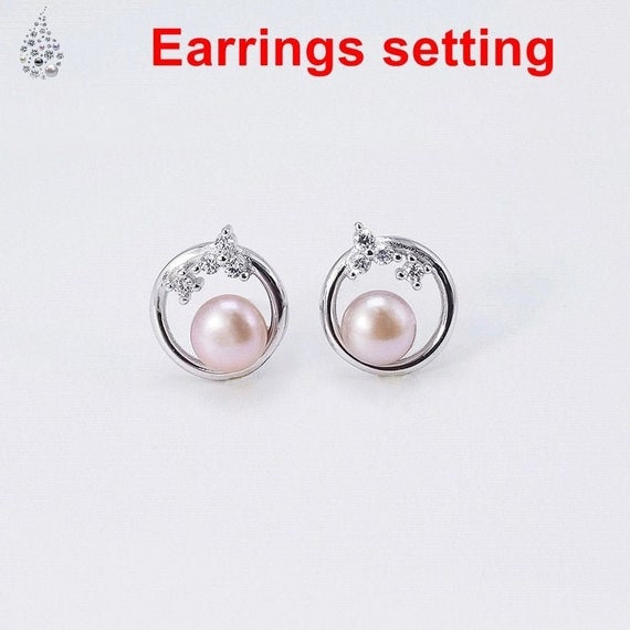 Stud Earring Setting Blanks 7mm 1 Pair 1.8g 925 Sterling Silver CZ Semi Mount Round Base for 1 Pearl Bead Wholesale Available