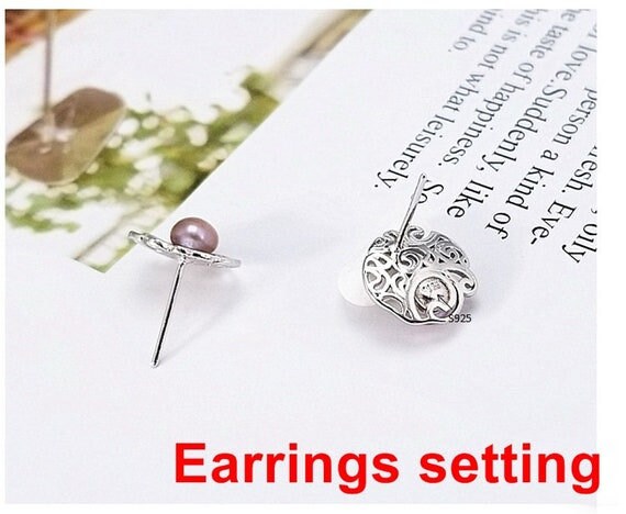 Stud Earring Setting Blanks 5.5mm 1 Pair 1.4g 925 Sterling Silver Round Base for 1 Pearl Bead Wholesale Available