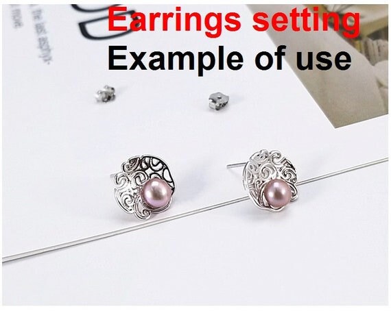 Stud Earring Setting Blanks 5.5mm 1 Pair 1.4g 925 Sterling Silver Round Base for 1 Pearl Bead Wholesale Available