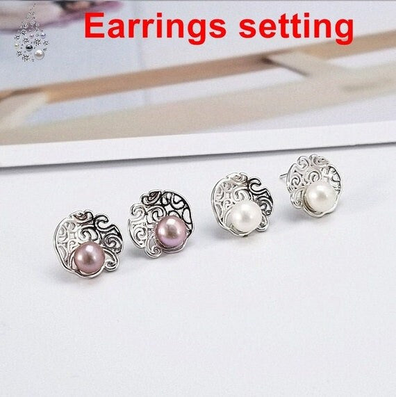 Stud Earring Setting Blanks 5.5mm 1 Pair 1.4g 925 Sterling Silver Round Base for 1 Pearl Bead Wholesale Available