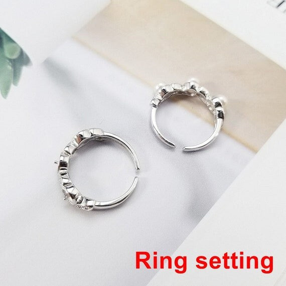 Ring Setting Blank 4mm 1pc 2.0g 925 Sterling Silver Adjustable CZ Semi Mount Round Shape Base for 3 Pearls Beads Wholesale Available