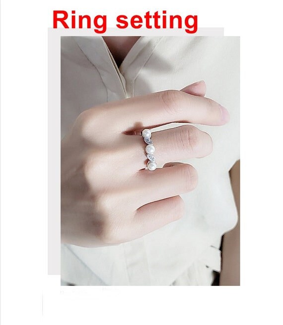 Ring Setting Blank 4mm 1pc 2.0g 925 Sterling Silver Adjustable CZ Semi Mount Round Shape Base for 3 Pearls Beads Wholesale Available