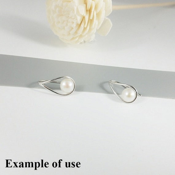 Hook Earring Setting Blanks 15 17mm 1 Pair 0.9g 925 Sterling Silver Base for 1 Pearl Bead Wholesale Available