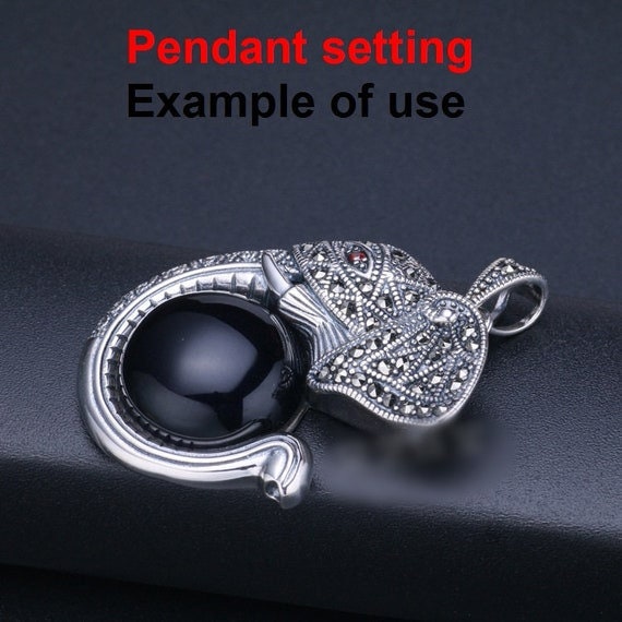 Necklace Pendant Setting Blank Bezel 7x7mm 1pc 3.8g 925 Sterling Silver for 1 Round Shape Cabochon Stone Cameo Wholesale Available