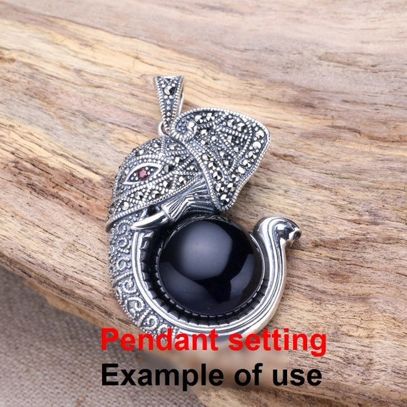 Necklace Pendant Setting Blank Bezel 7x7mm 1pc 3.8g 925 Sterling Silver for 1 Round Shape Cabochon Stone Cameo Wholesale Available