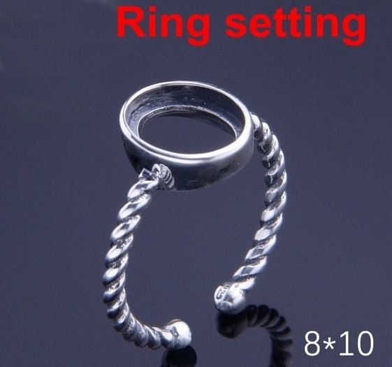 Ring Setting Blank Bezel 6x8mm 8x10mm 1pc 925 Sterling Silver Adjustable for 1 Oval Shape Cabochon Cameo No Prongs Wholesale Available