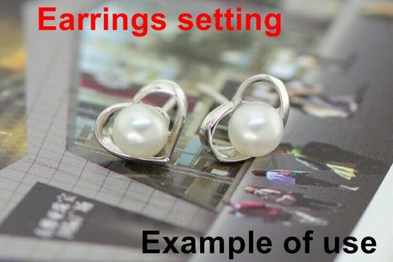 Stud Earring Setting Blanks 5-6mm 1 Pair 0.8g 925 Sterling Silver Heart Base for 1 Pearl Bead Wholesale Available